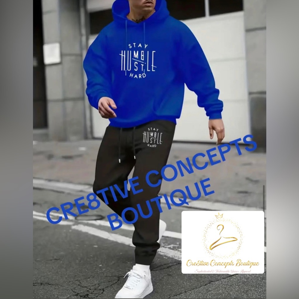 NWT 2pc Black/Blue Set Stay Humble, HuSTLe Hard Jogger’s Fit